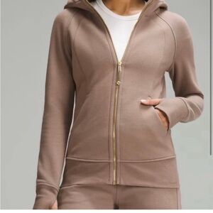 Lululemon scuba zip up hoodie tauptastic/gold NWT size 12 warm ash gray/gold
